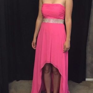 Pink Strapless High-Low Dress w/ Lace Up Back